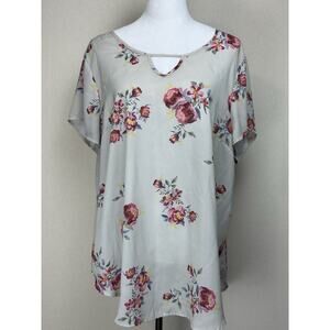 Torrid Plus Size 2 Lt. Gray Floral Short Sleeve Pullover Blouse/Top Lightweight